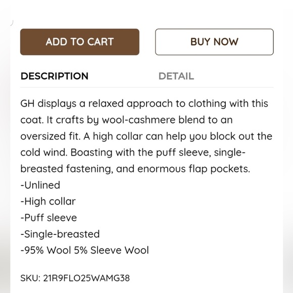 Funnel Collar Puff Sleeve Wool-Alpaca Coat (Army Green) - Gentle Herd - Picture 11 of 11